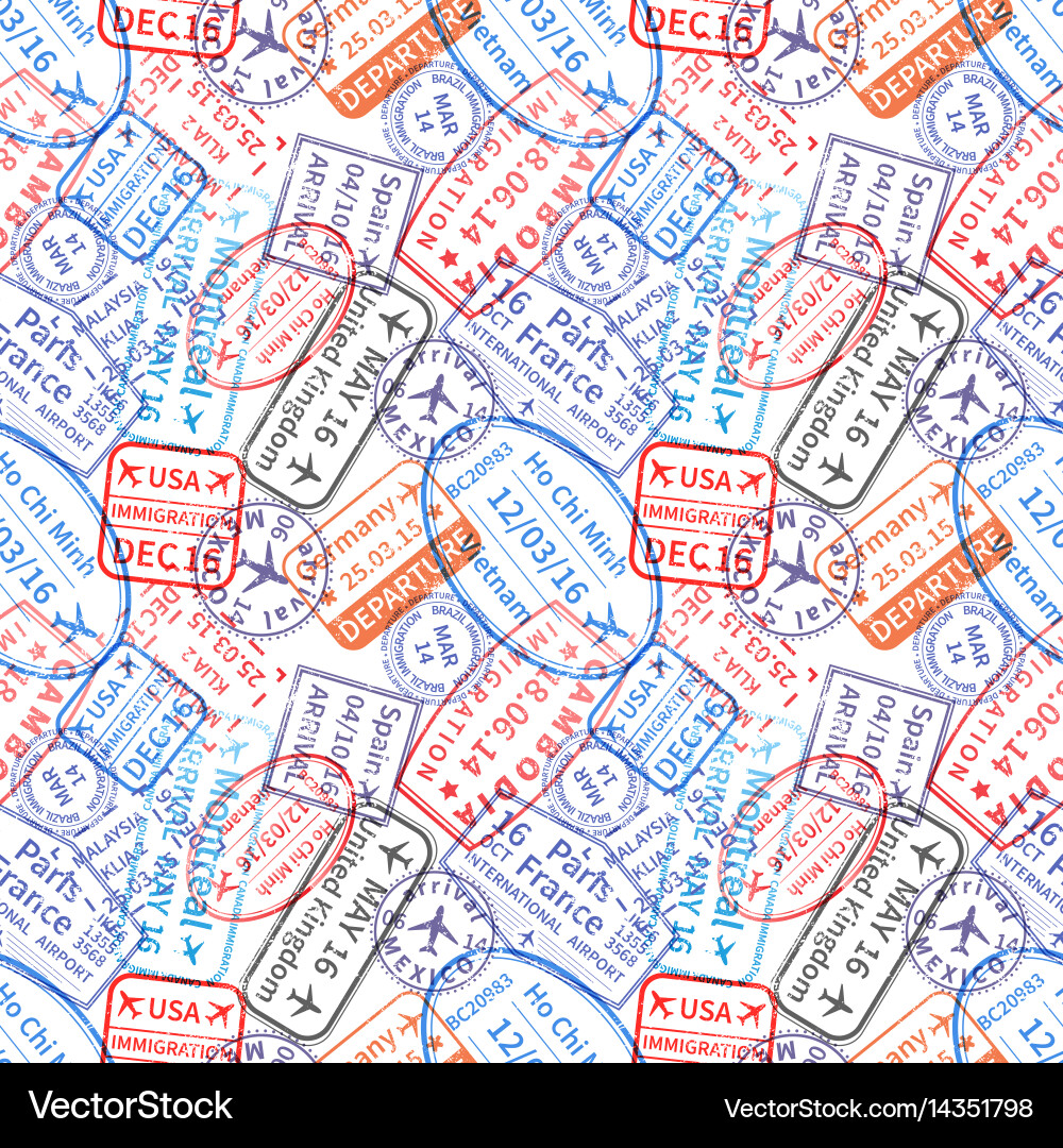 International Visa Stamps Pattern vector image