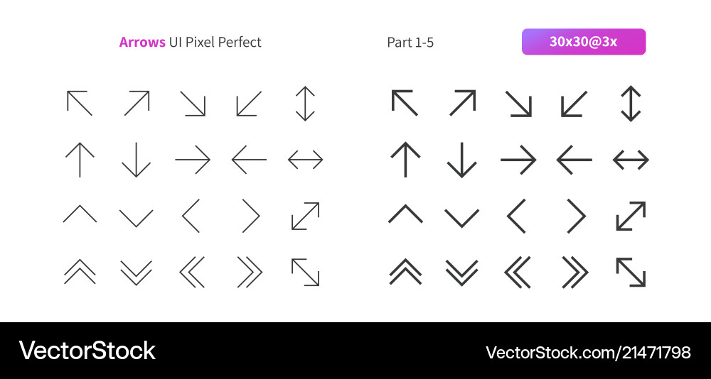 Pixel Arrows UI Icons - Thin Line vector image