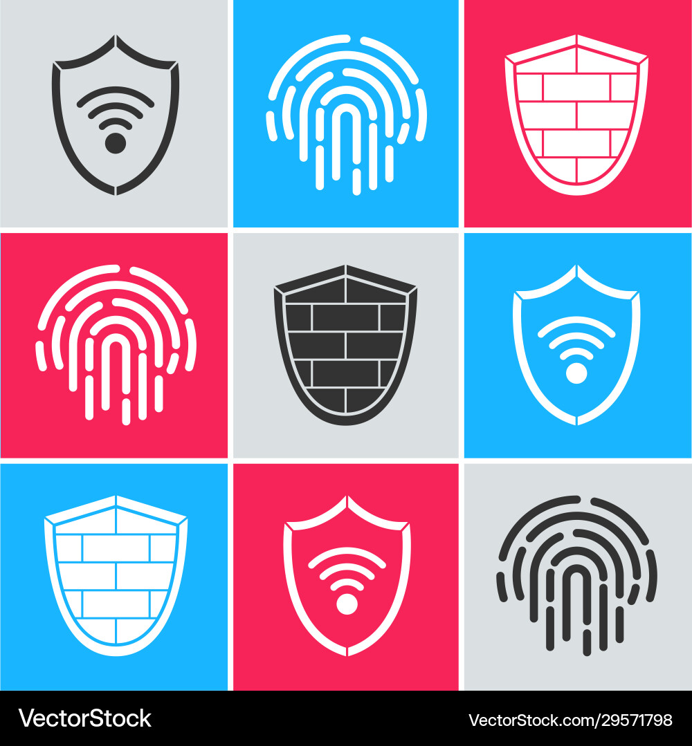 Set shield with wifi wireless internet network vector image