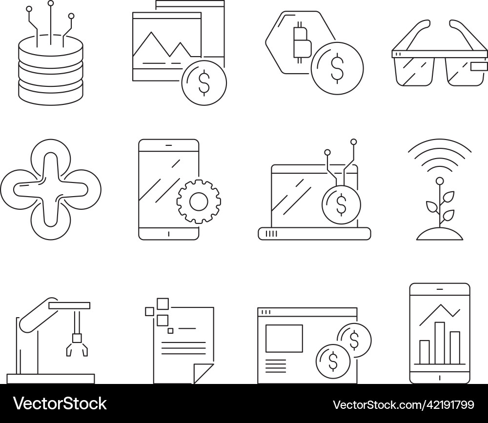 Business and technology icons software program Business and technology icons software program Vector Image