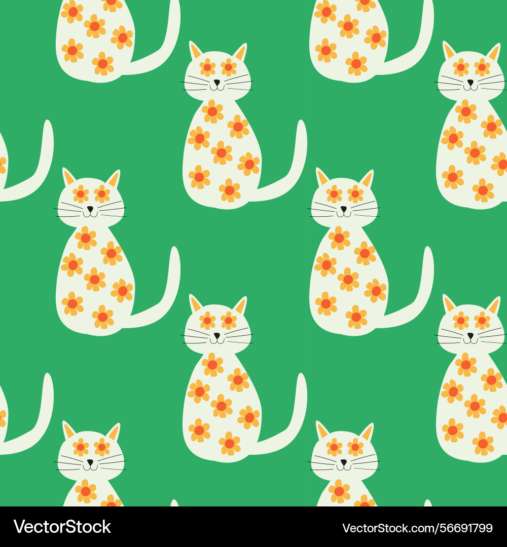 Cats patterned with flowers seamless pattern Cats patterned with flowers seamless pattern vector image