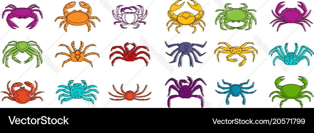 Crab icon set color outline style Vector Image