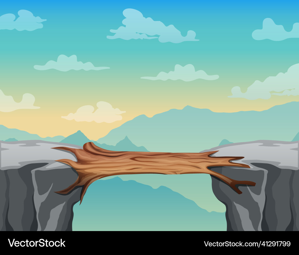 Log bridge between mountains above cliff in rock Vector Image