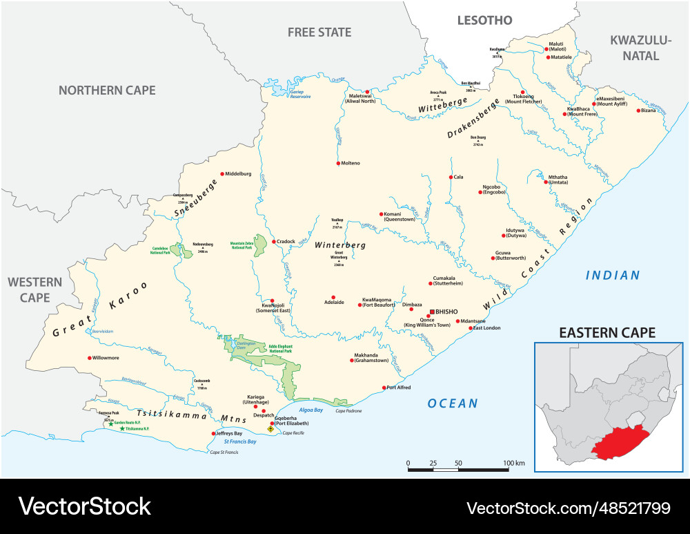 Map of eastern cape south africa Map of eastern cape south africa vector image