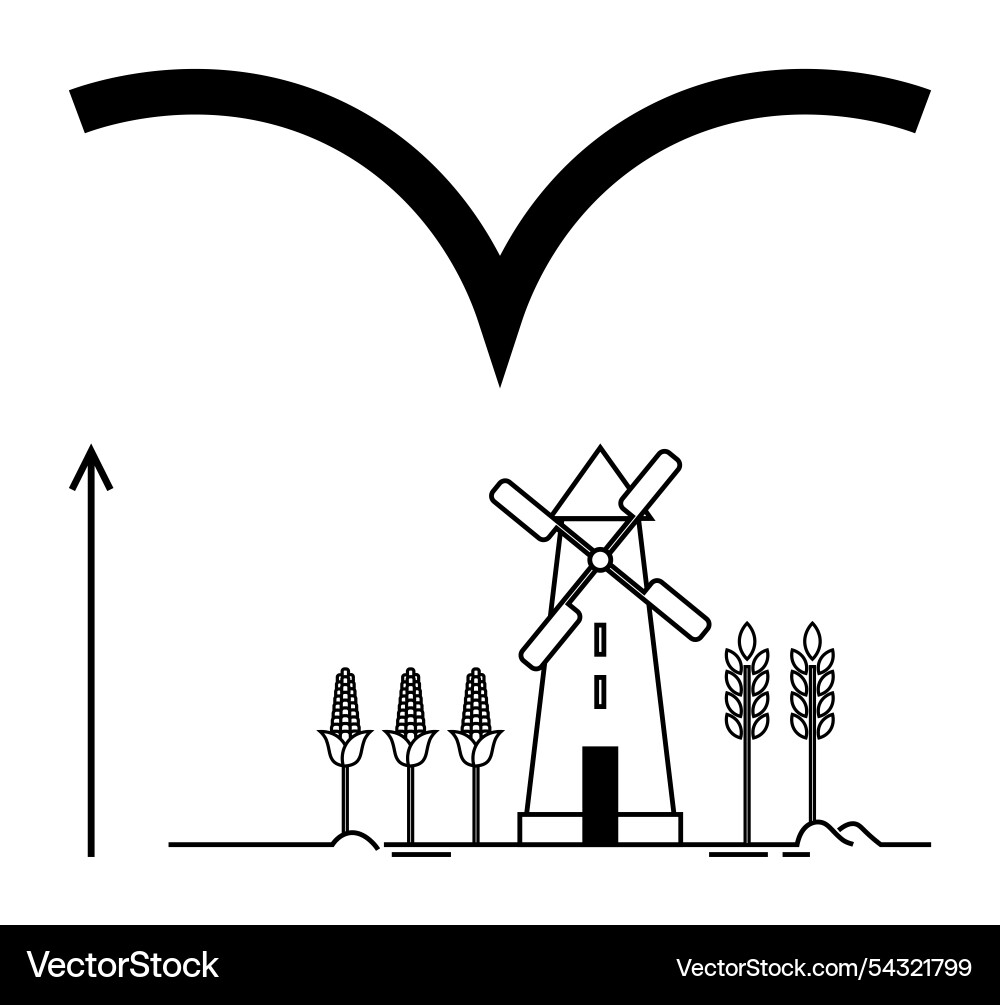 Minimalist black and white landscape with windmill Minimalist black and white landscape with windmill vector image