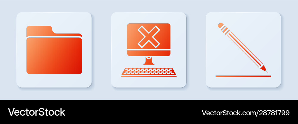 Set computer with keyboard and x mark document Set computer with keyboard and x mark document vector image