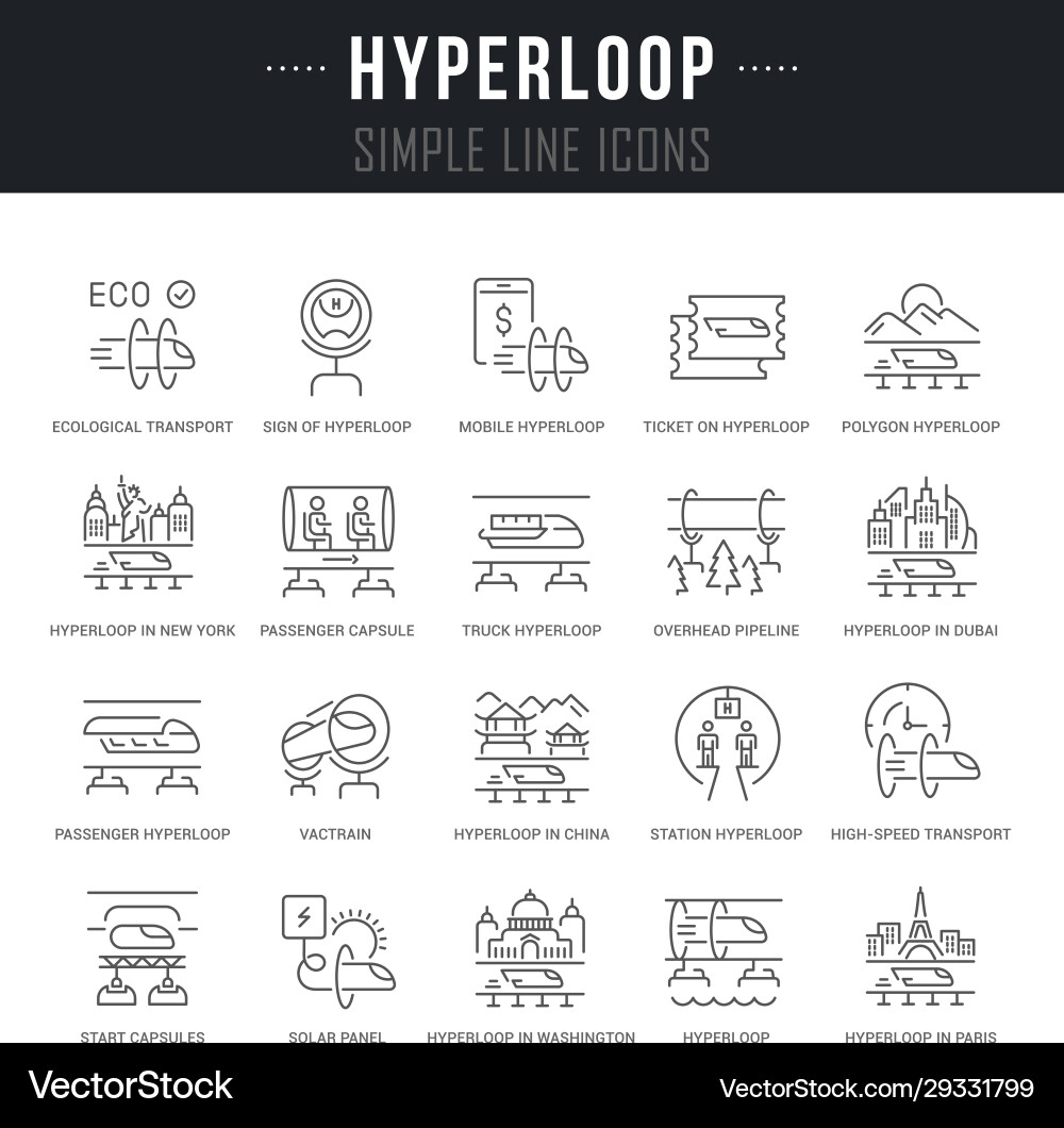 Set line icons hyperloop vector image