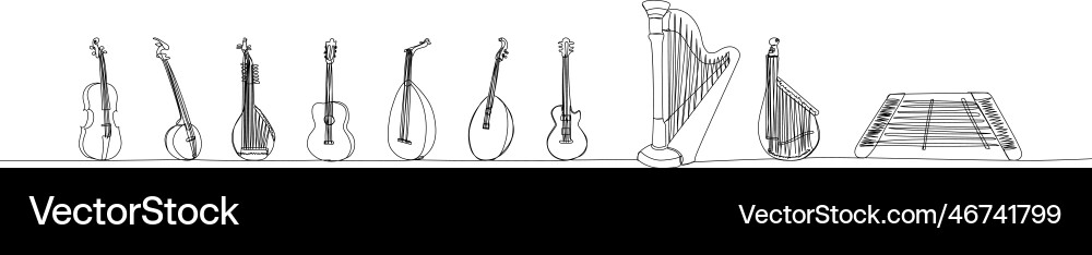 String musical instruments set one line art String musical instruments set one line art vector image