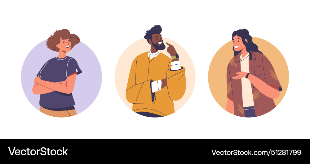 Three smiling characters looking confident Three smiling characters looking confident vector image