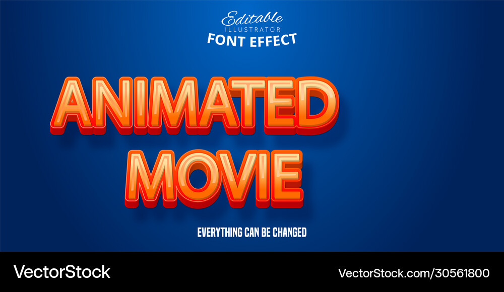 Animated movie text 3d editable font effect vector image