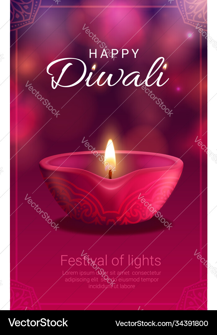 Diwali festival light banner indian diya lamp vector image