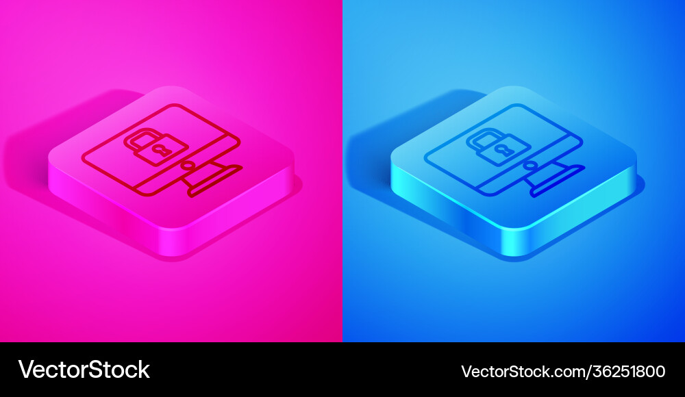 Isometric line lock on computer monitor screen Isometric line lock on computer monitor screen vector image