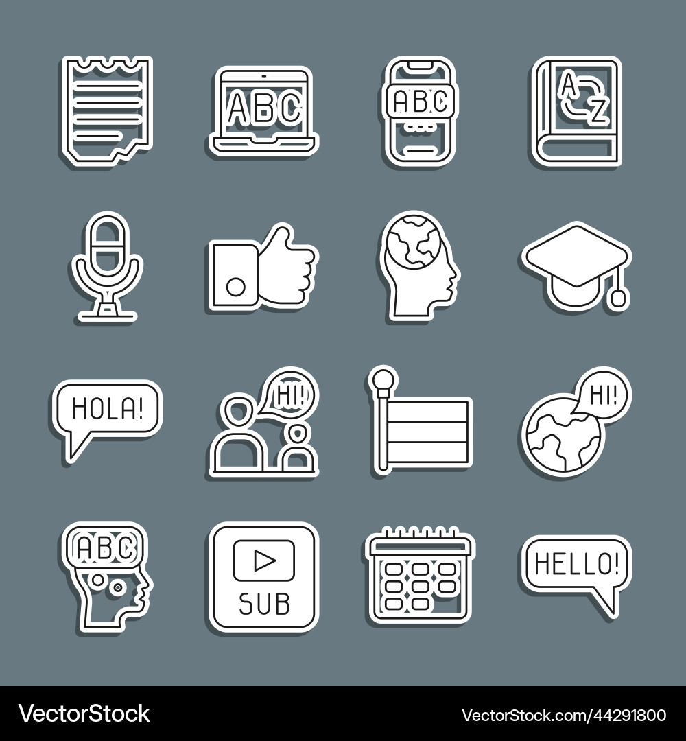 Set line hello in different languages learning Vector Image