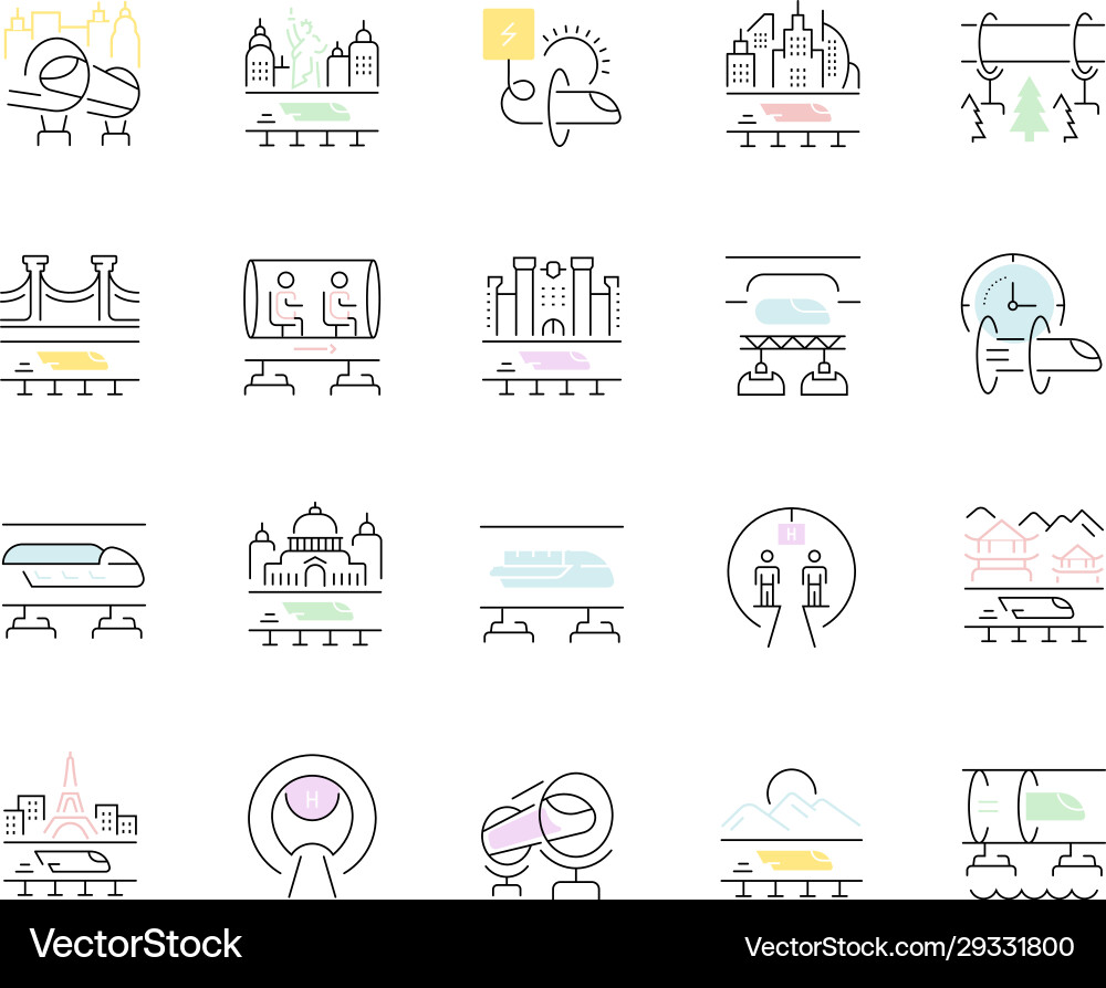 Set line icons hyperloop Set line icons hyperloop vector image