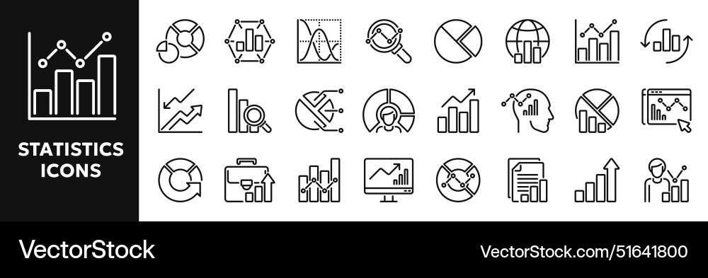Set of line icons related to data statistics Vector Image