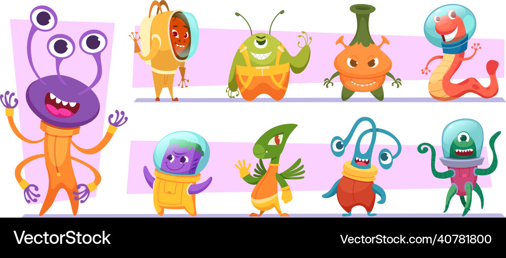 Space monsters funny crazy creatures humanoid Space monsters funny crazy creatures humanoid vector image