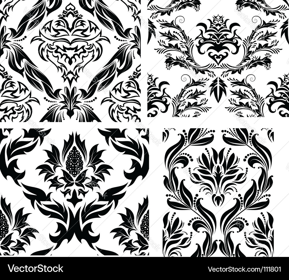 Damask patterns set vector image