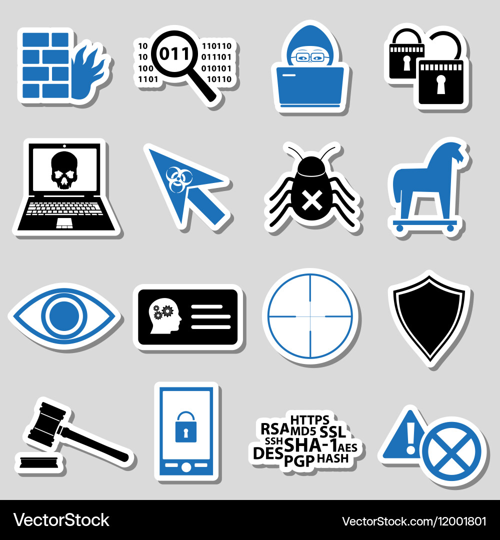 Hacker and computer security theme stickers set vector image