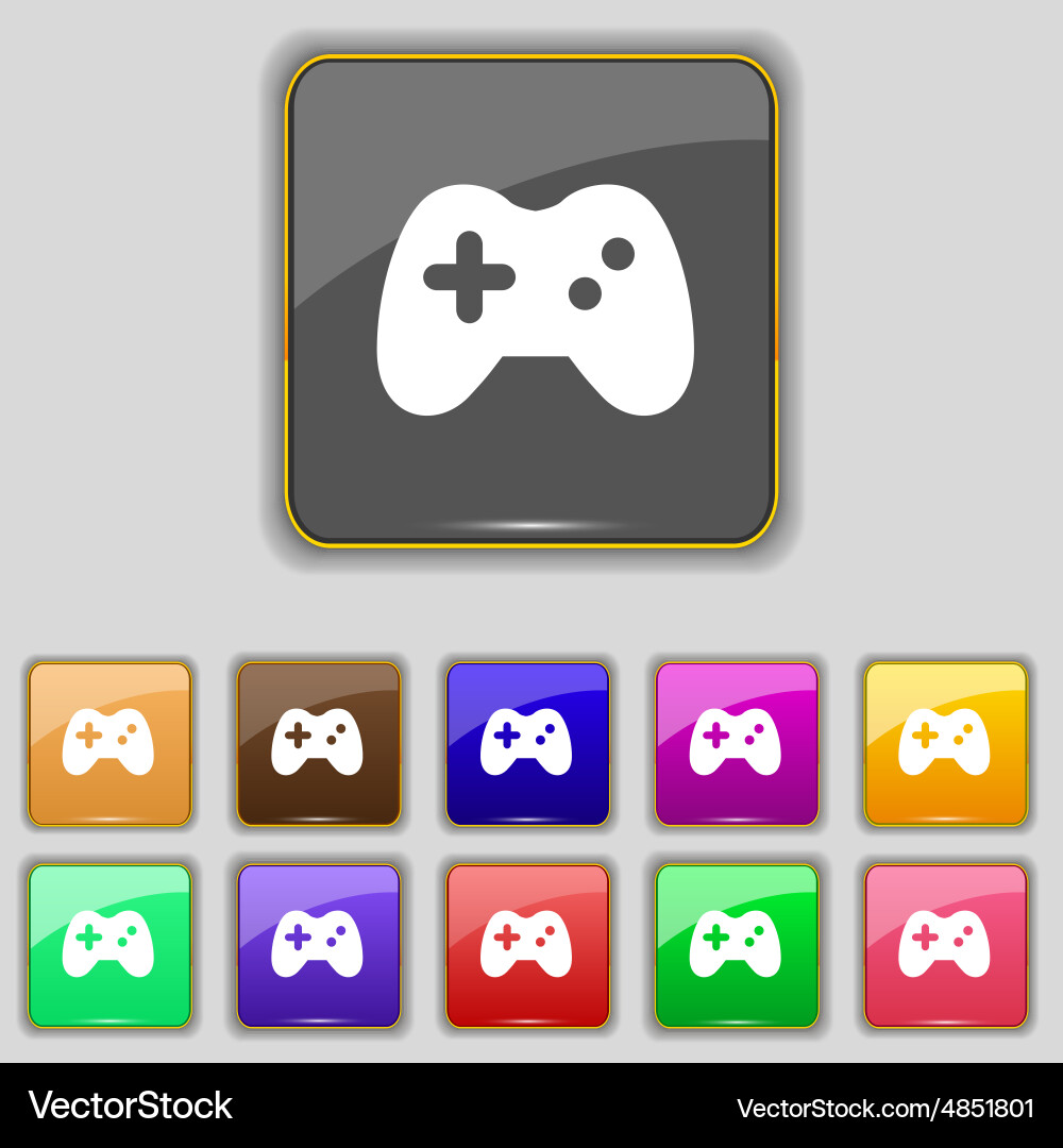 Joystick icon sign set with eleven colored buttons vector image