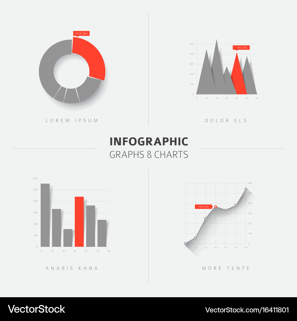 Set of flat design infographic charts and graphs vector image