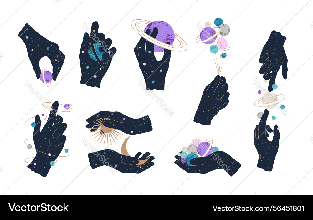 Set of hands with mystical astrology objects Vector Image