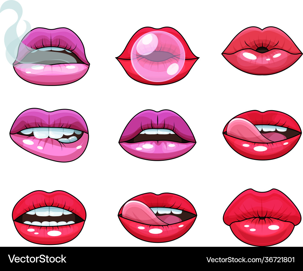 Sexy woman mouth set red girls lips love Sexy woman mouth set red girls lips love vector image