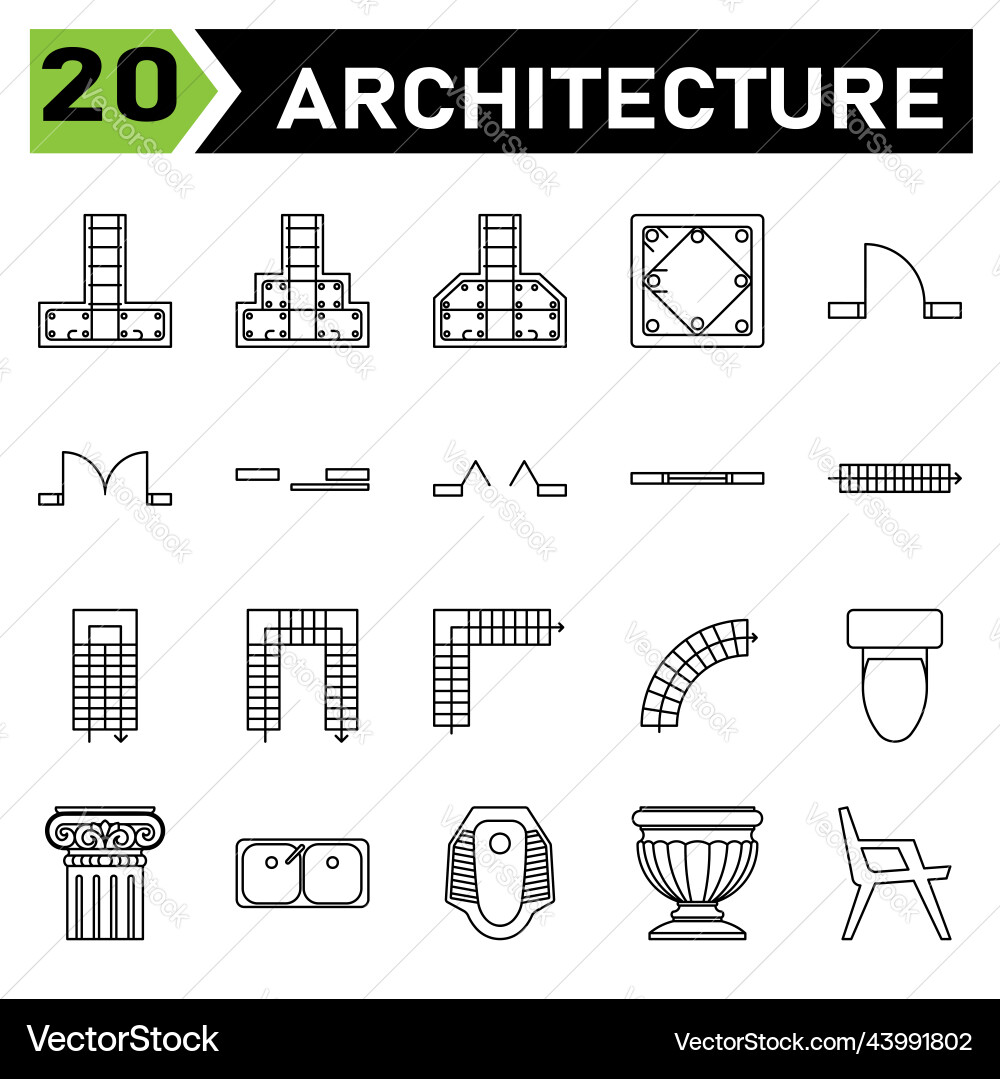 Architecture symbol icon set include pad footing vector image