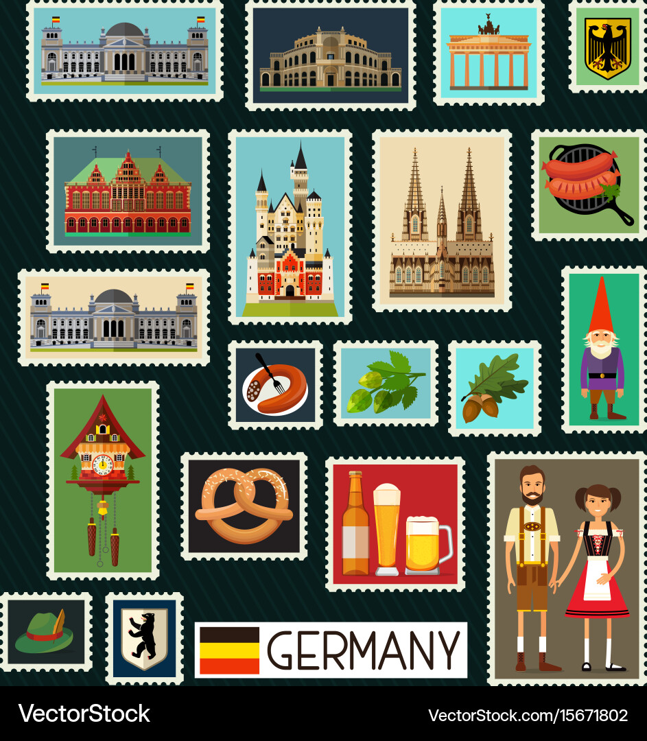 German Stamps - Historical Architecture Vector Image