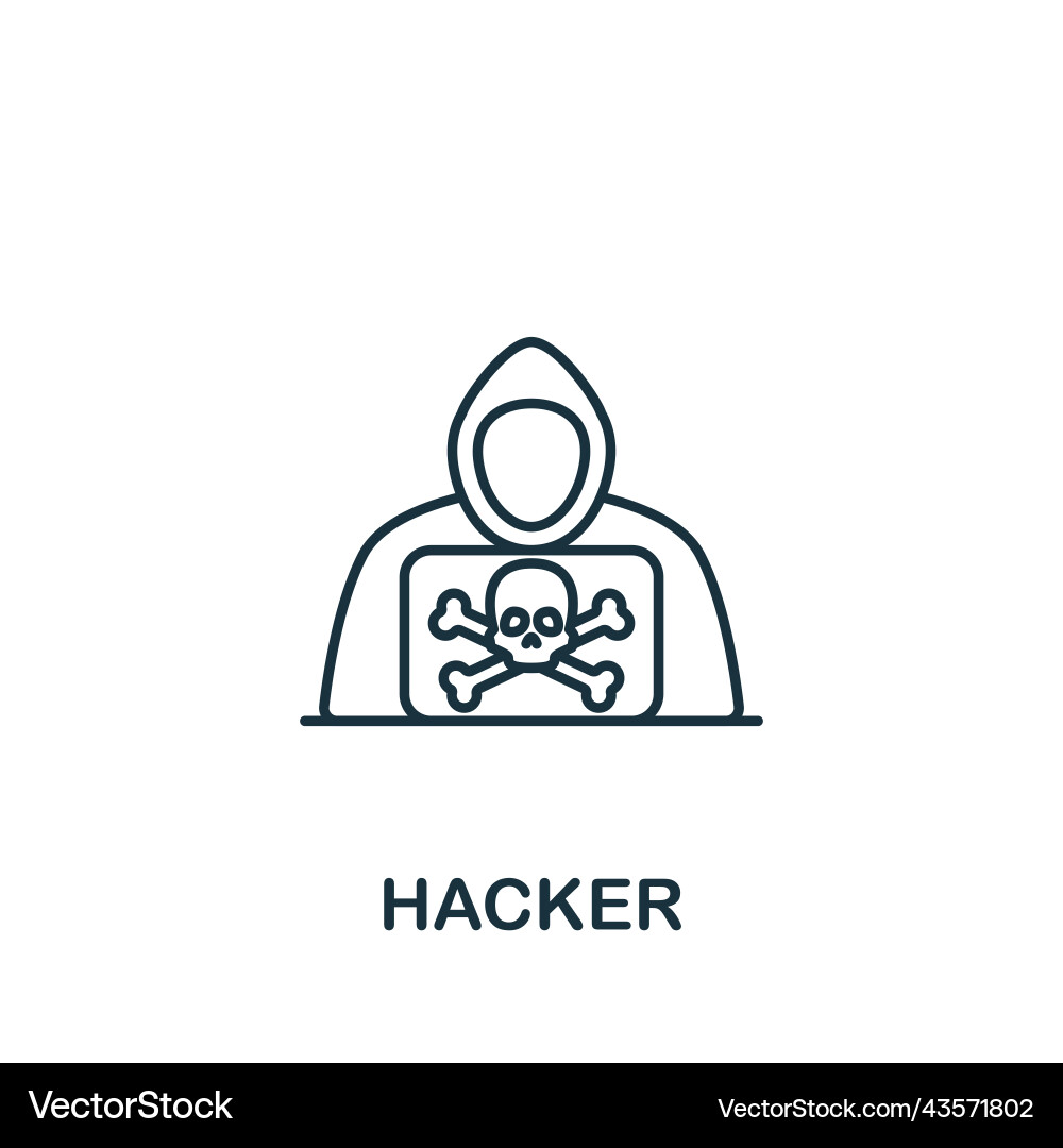 Hacker icon monochrome simple line cybercrime Hacker icon monochrome simple line cybercrime vector image
