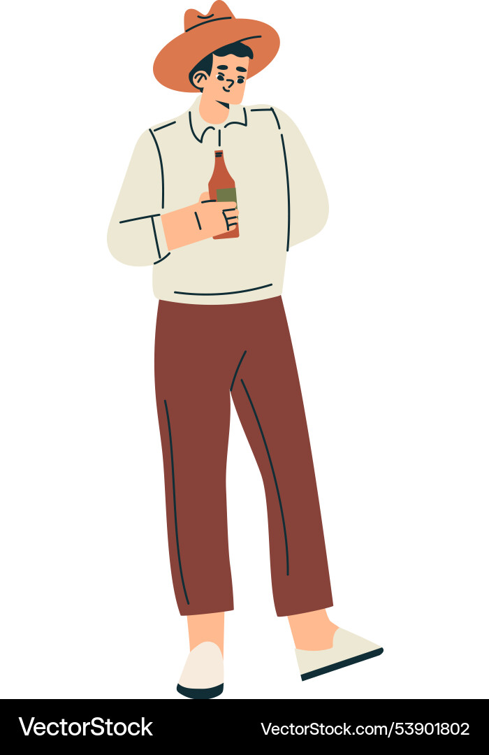 Man character standing with beer bottle relaxing Vector Image