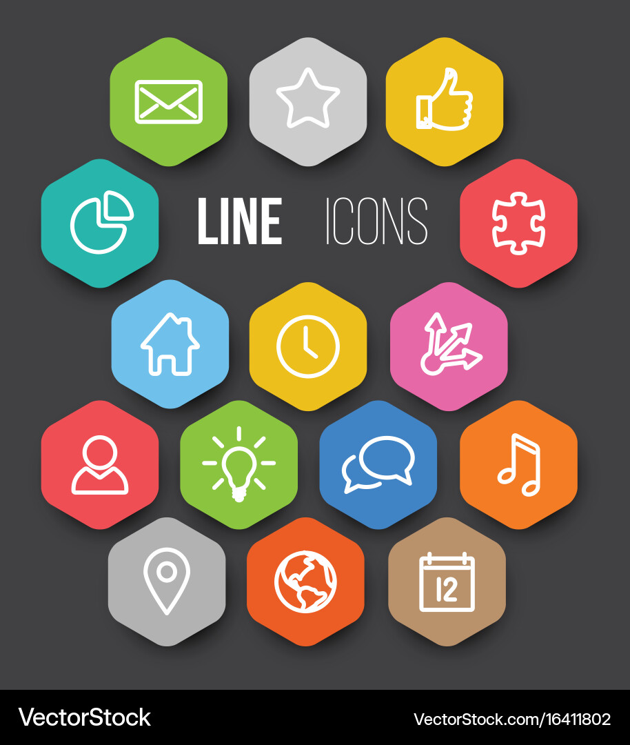 Modern hexagonal thin line icon collection vector image