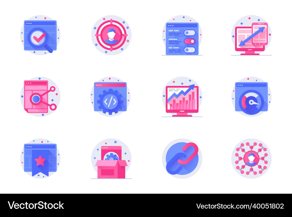 Seo optimization concept web flat color icons Seo optimization concept web flat color icons vector image