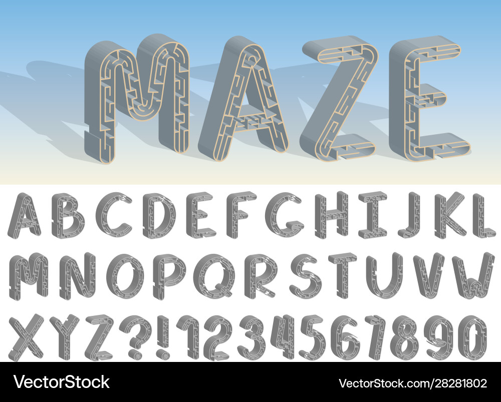 Set line labyrinth font and alphabet universal Set line labyrinth font and alphabet universal vector image