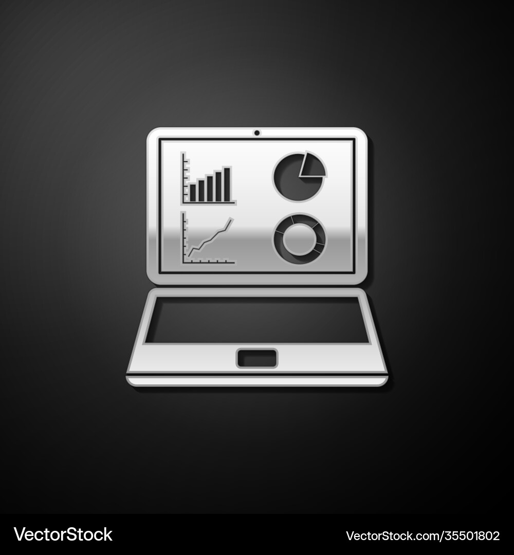 Silver laptop with graph chart icon isolated vector image