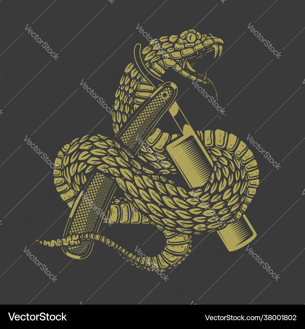 Snake on barber razor design element for poster Vector Image