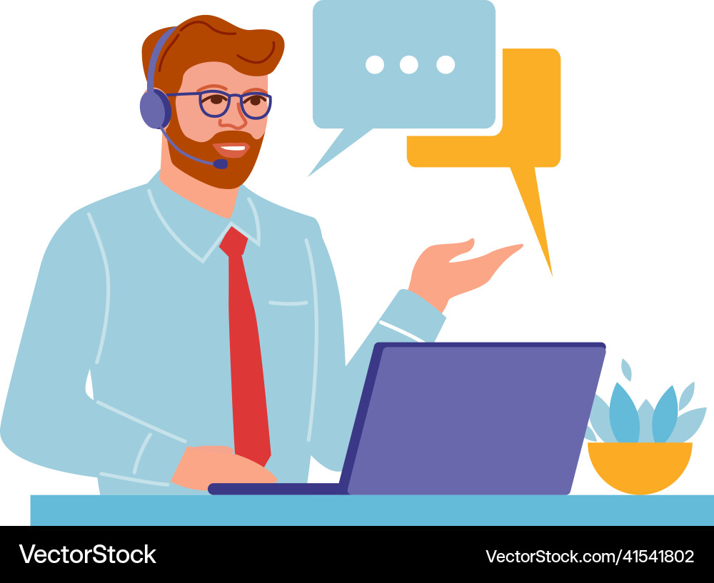 Support service operator at work man in headset Support service operator at work man in headset vector image