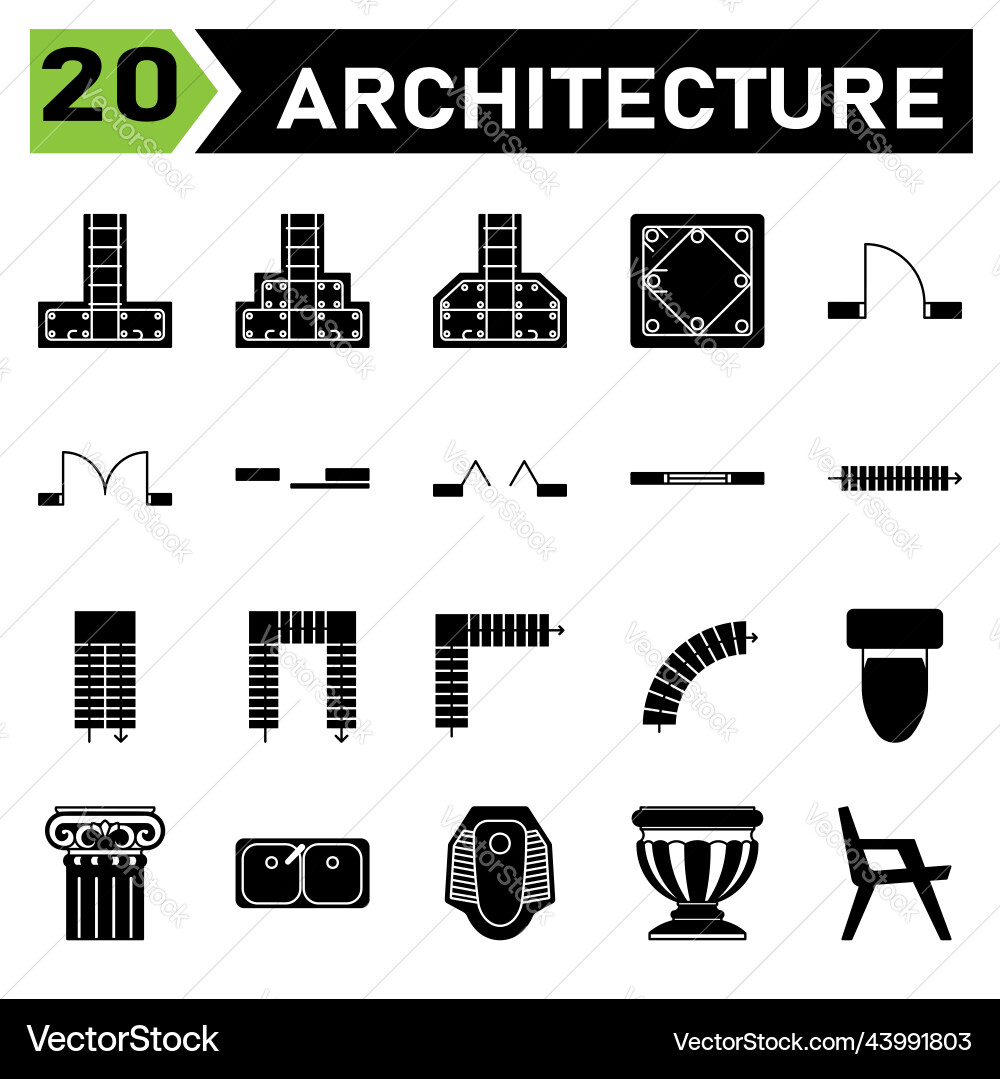 Architecture symbol icon set include pad footing vector image