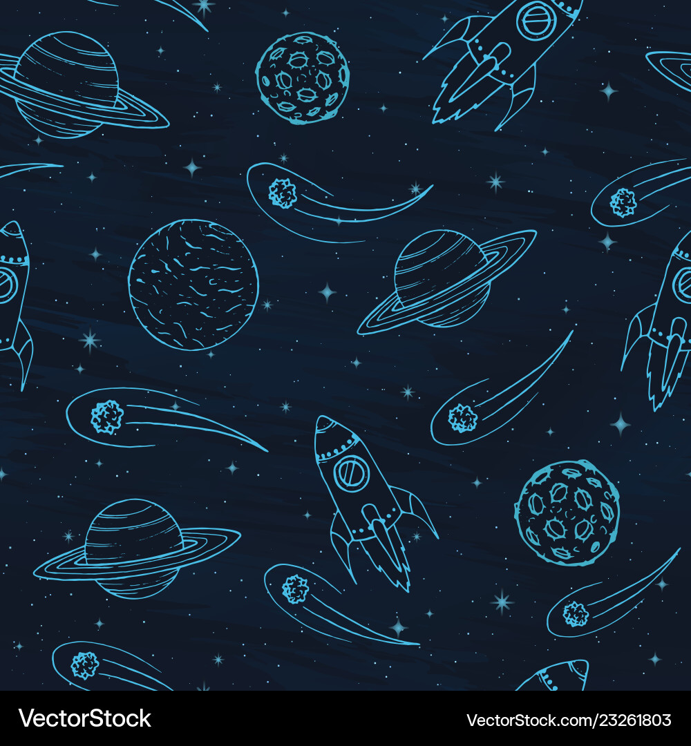 Celestial Planets & Rockets Pattern Vector Image