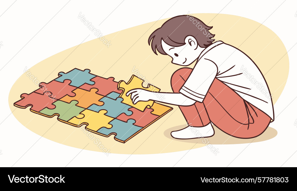 Child playing with puzzles on the floor design Vector Image