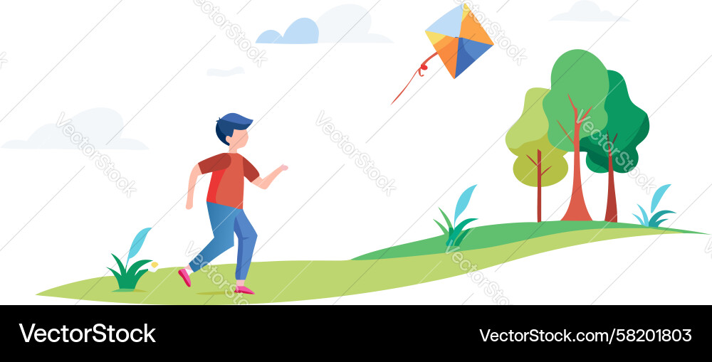 Child with Kite in Open Field Vector Image