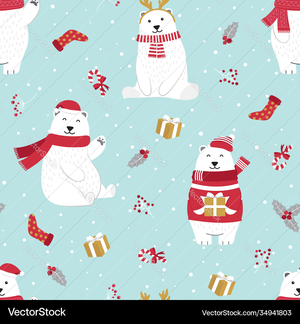 Christmas Polar Bear Pattern vector image