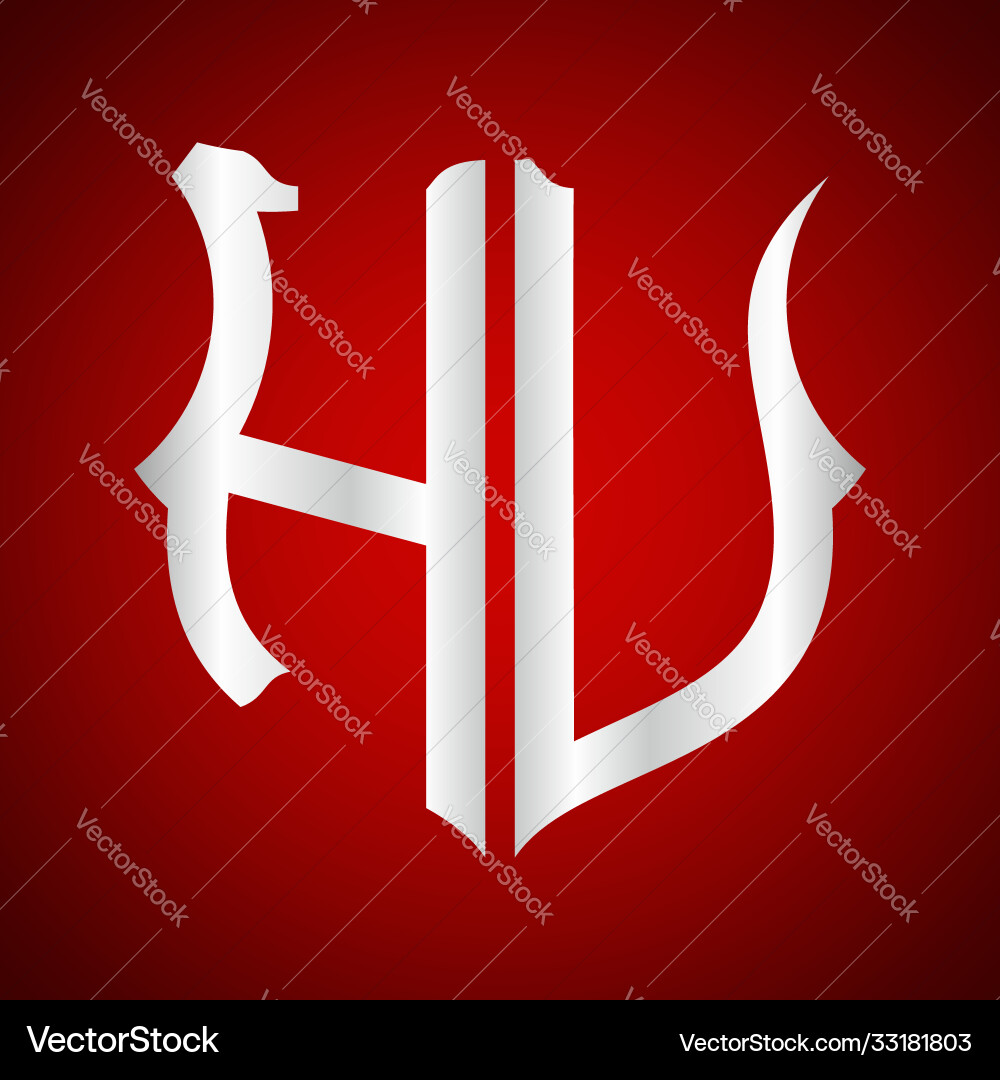 Initials h u shield shape with silver color Initials h u shield shape with silver color Vector Image
