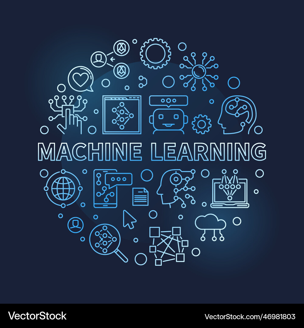 Machine learning line round blue banner ml Vector Image