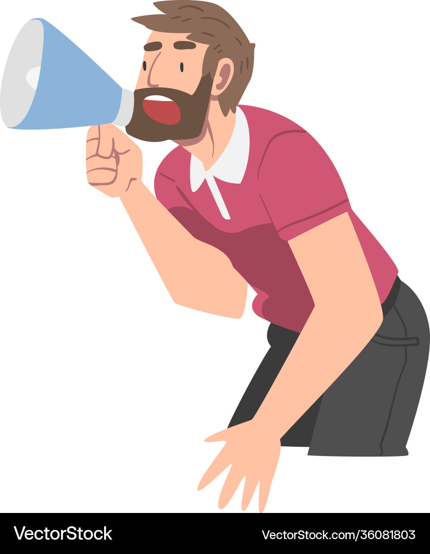 Man character with megaphone or loudspeaker making Vector Image