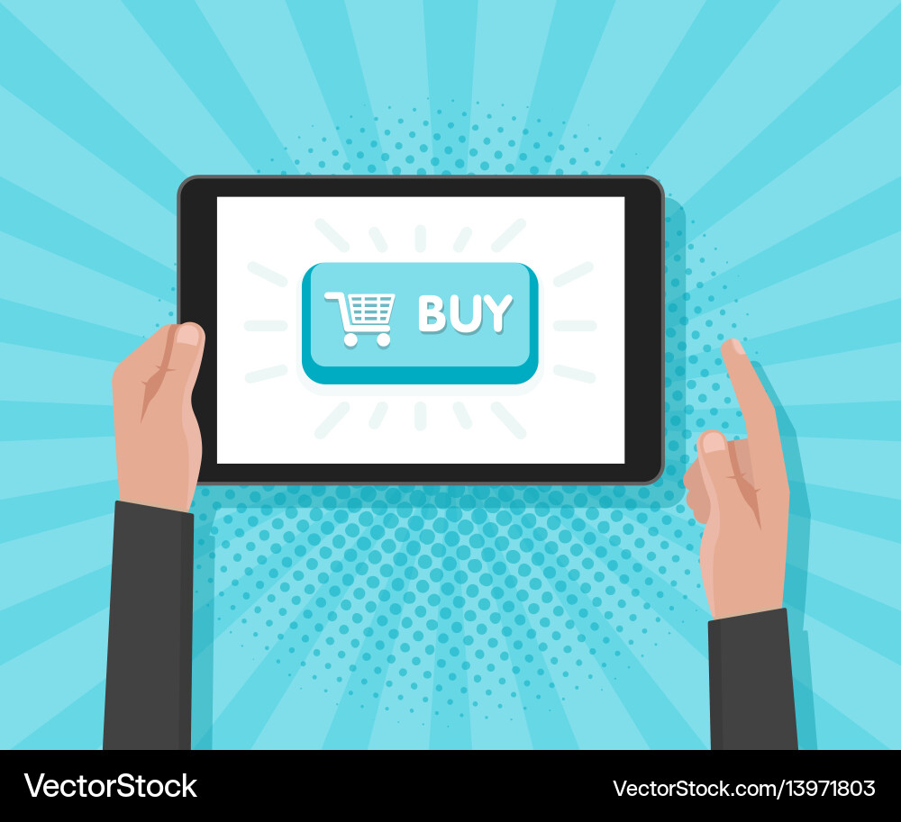 Man hand hold tablet computer with website Man hand hold tablet computer with website vector image