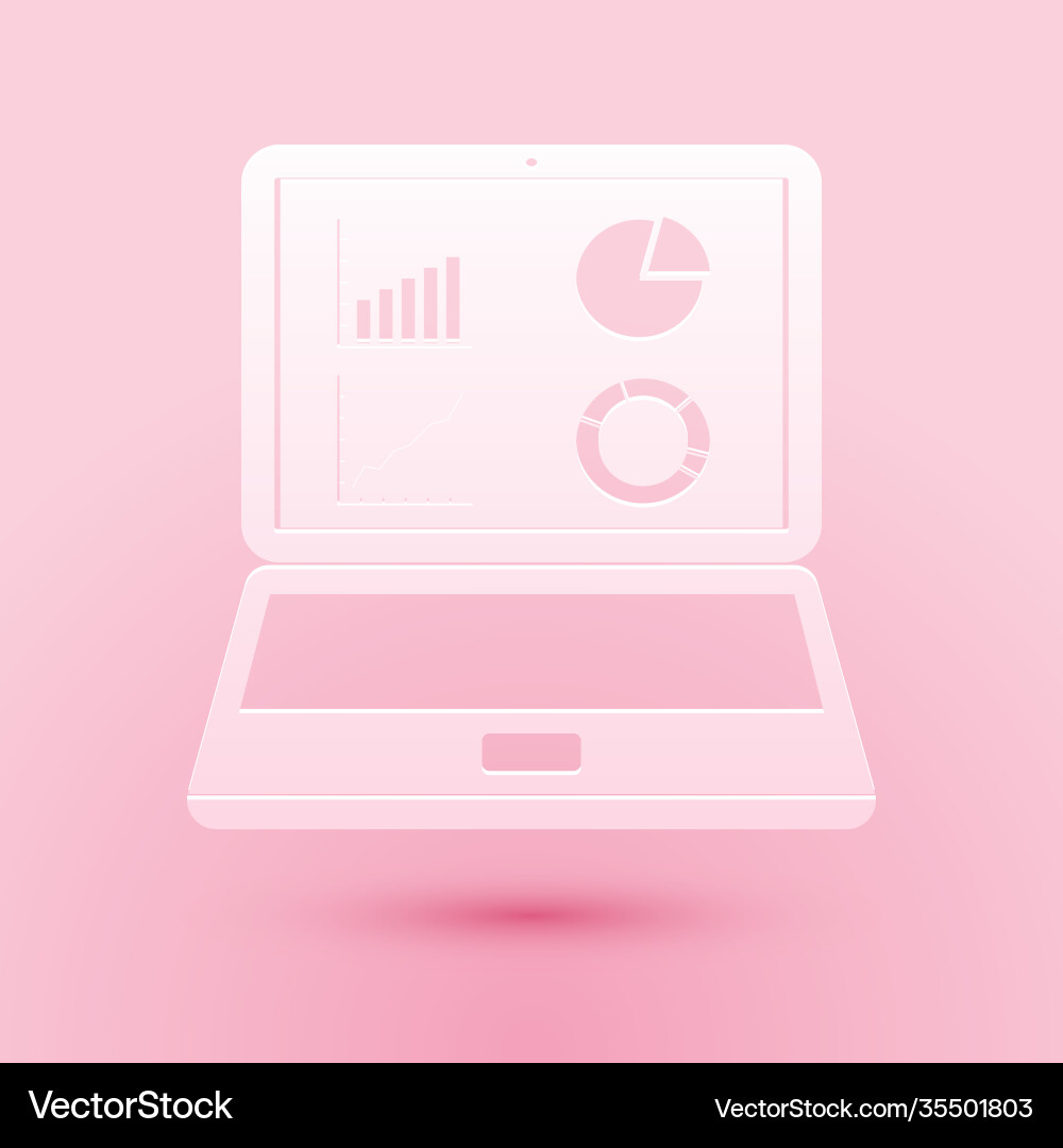 Paper cut laptop with graph chart icon isolated Paper cut laptop with graph chart icon isolated vector image