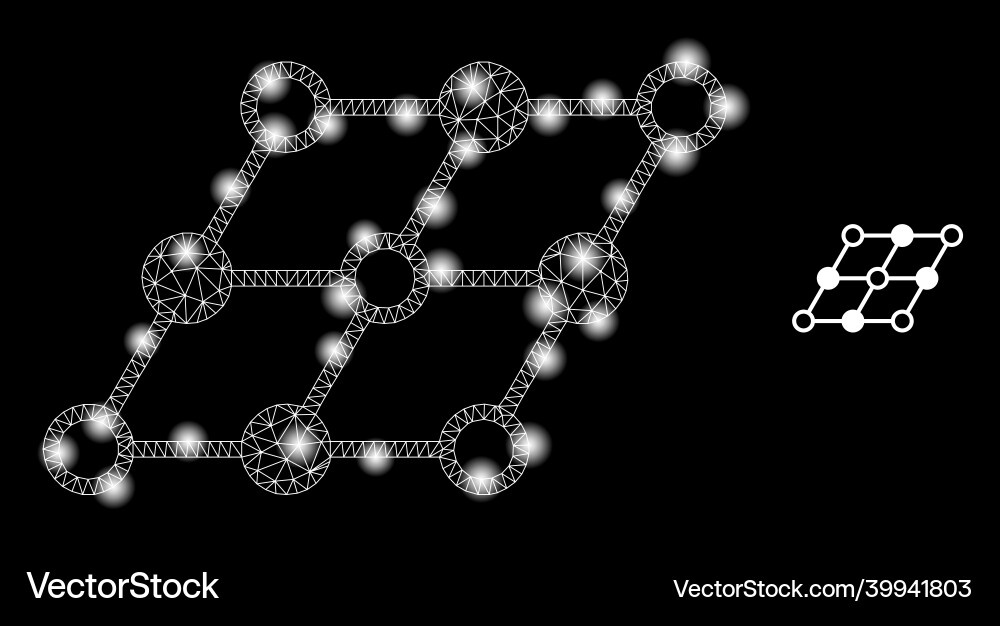 Polygonal network mesh inclined grid with glare Polygonal network mesh inclined grid with glare Vector Image