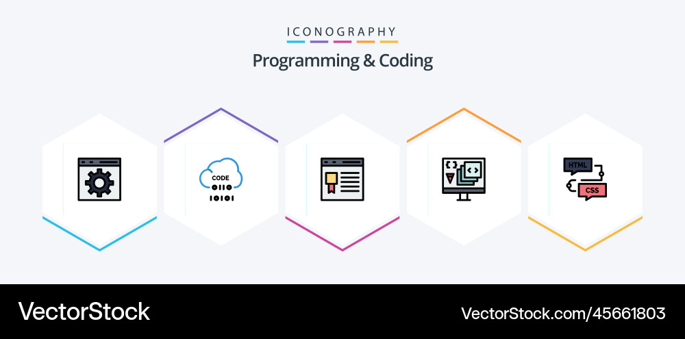 Programming and coding 25 filledline icon pack vector image