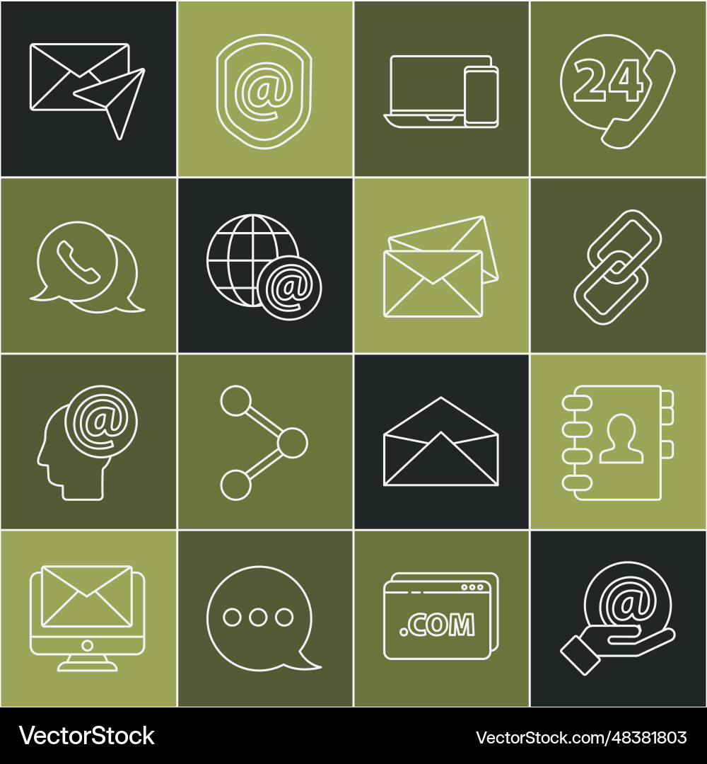 Set line mail and e-mail in hand address book Set line mail and e-mail in hand address book vector image