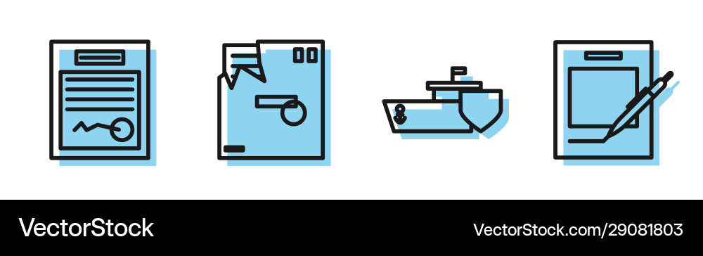 Set line ship with shield filled form ordered vector image
